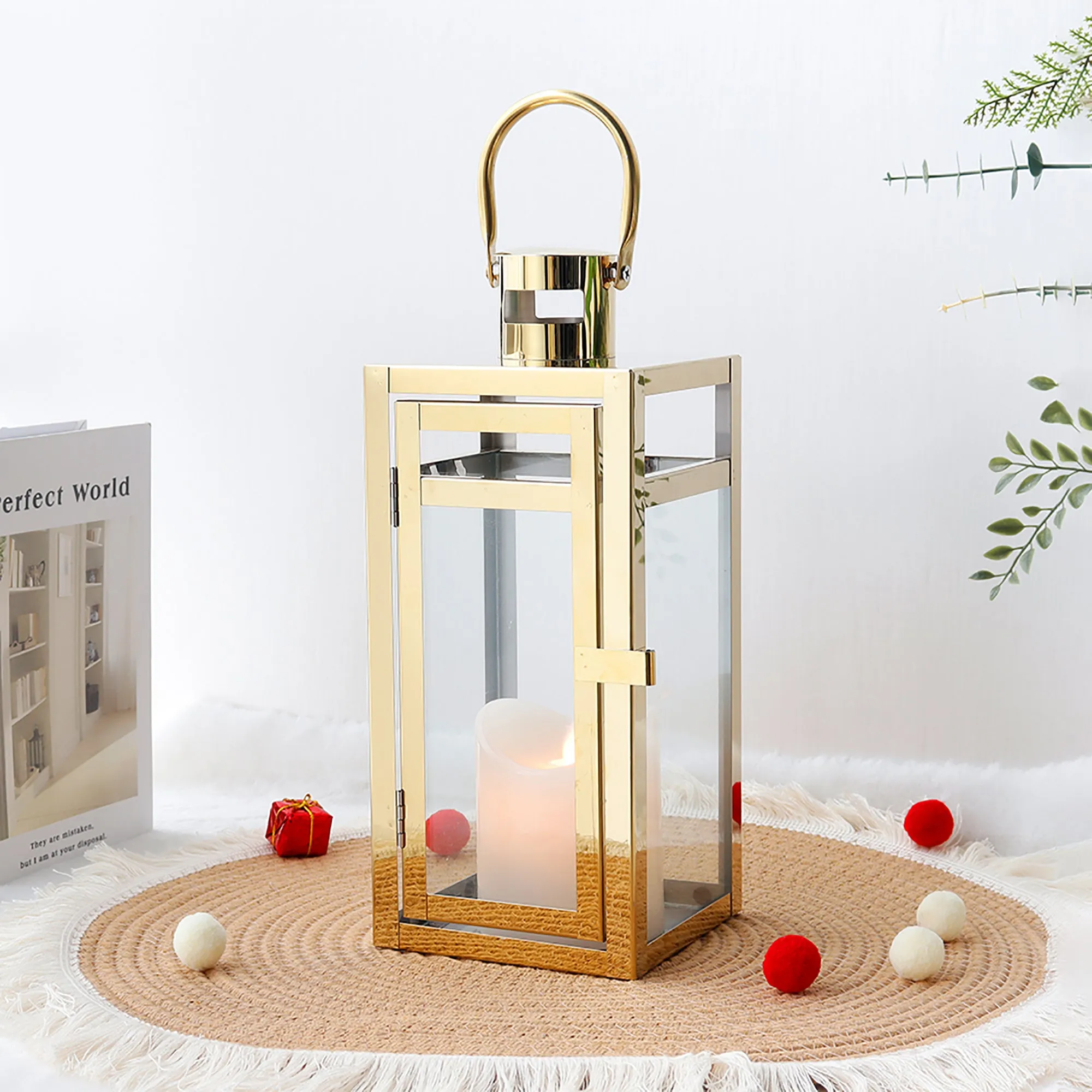 12'' High Metal Decorative Candle Lantern (Gold)
