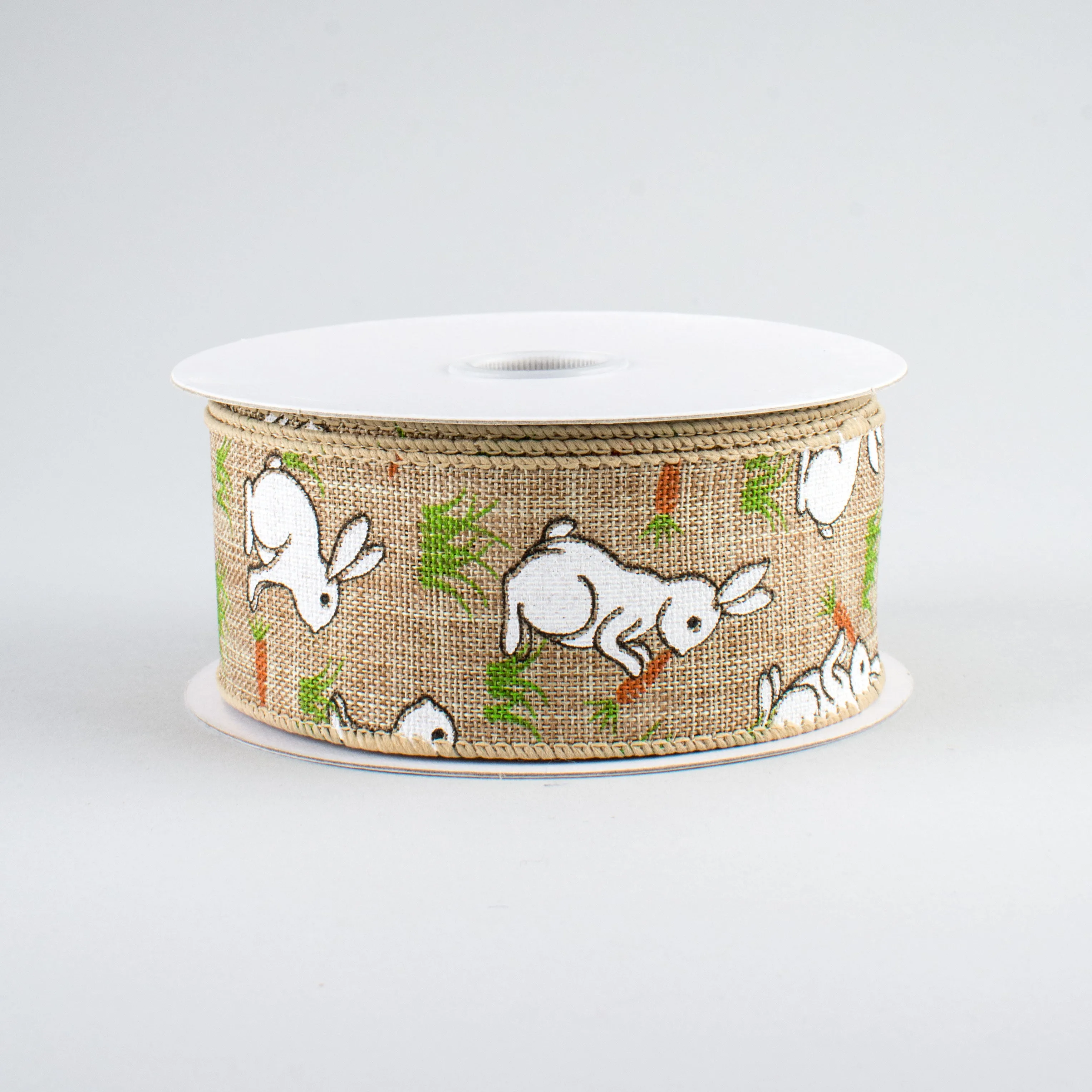 1.5" Bunny & Carrots Ribbon: Natural (10 Yards)