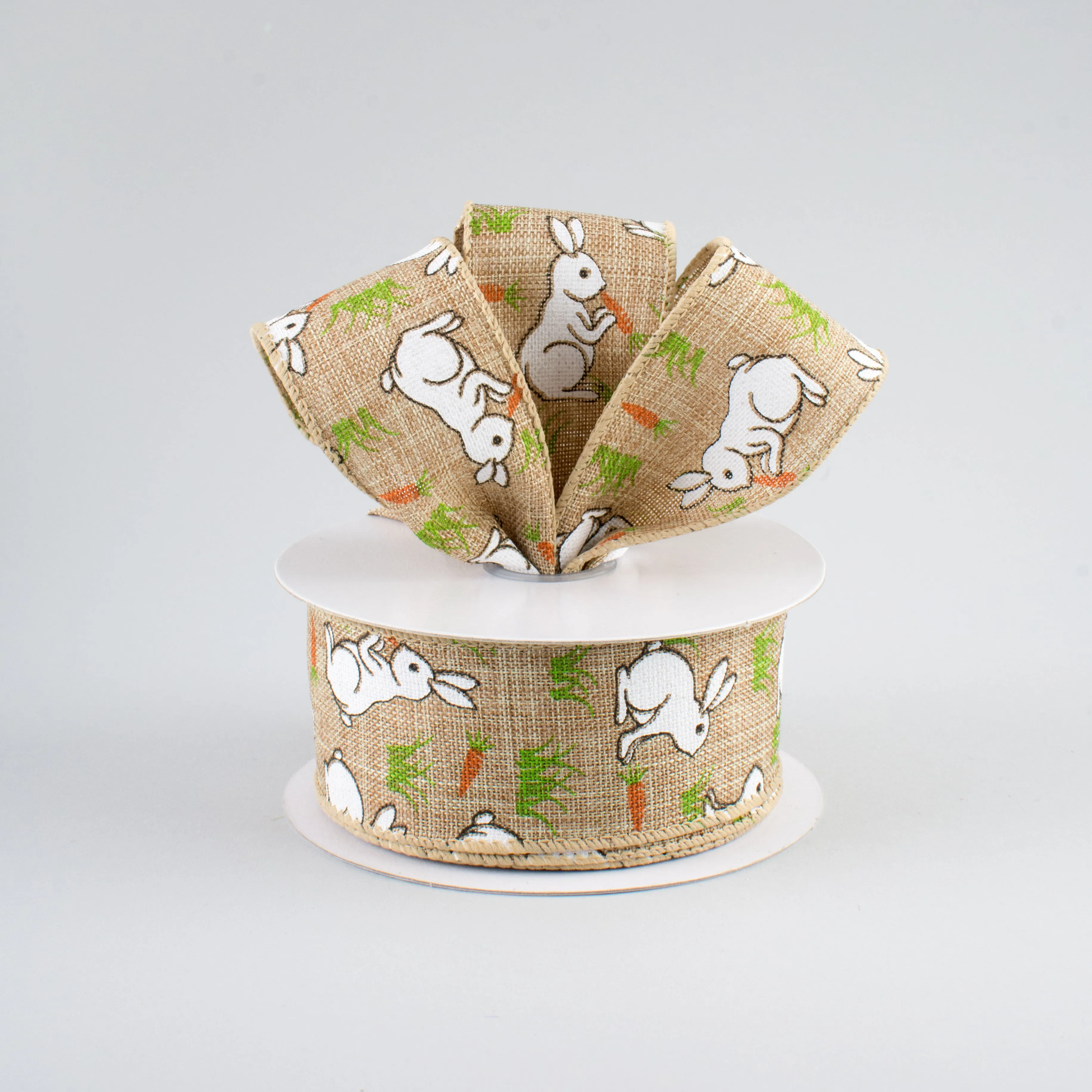 1.5" Bunny & Carrots Ribbon: Natural (10 Yards)