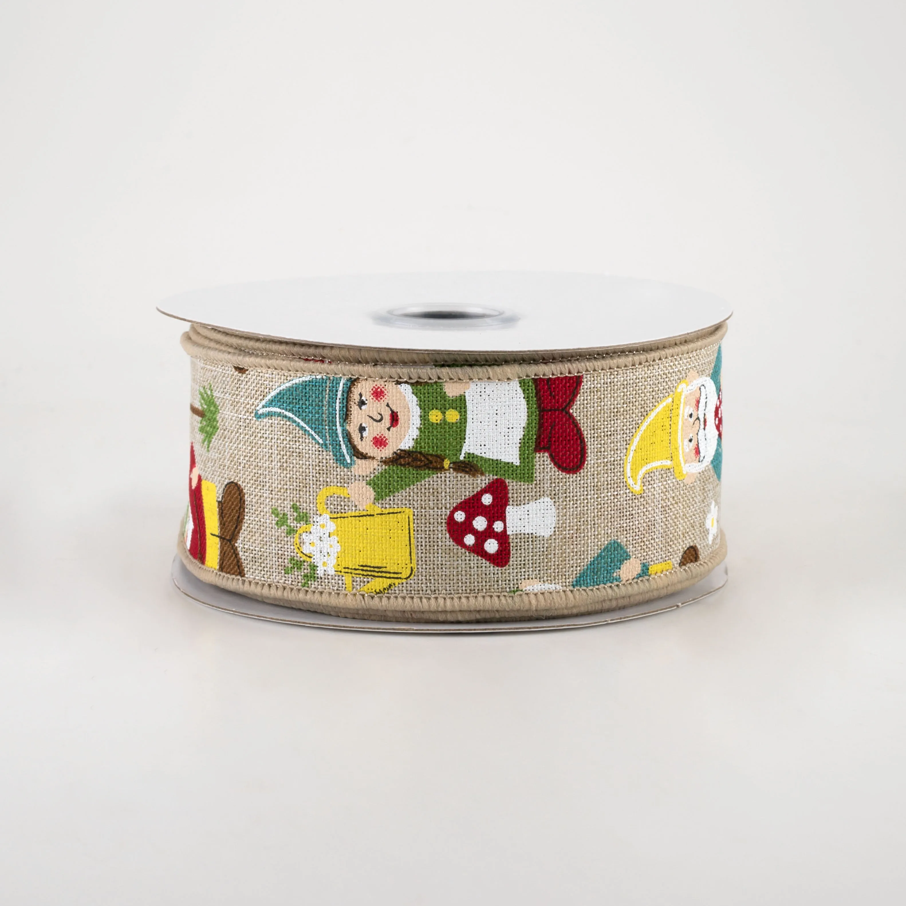 1.5" Garden Gnomes Ribbon: Light Natural (10 Yards)