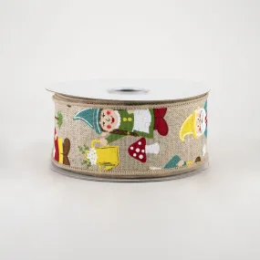 1.5" Garden Gnomes Ribbon: Light Natural (10 Yards)