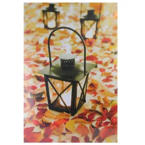 23.5" x 15.5" LED Lighted Fall Foliage and Lanterns Canvas Wall Art