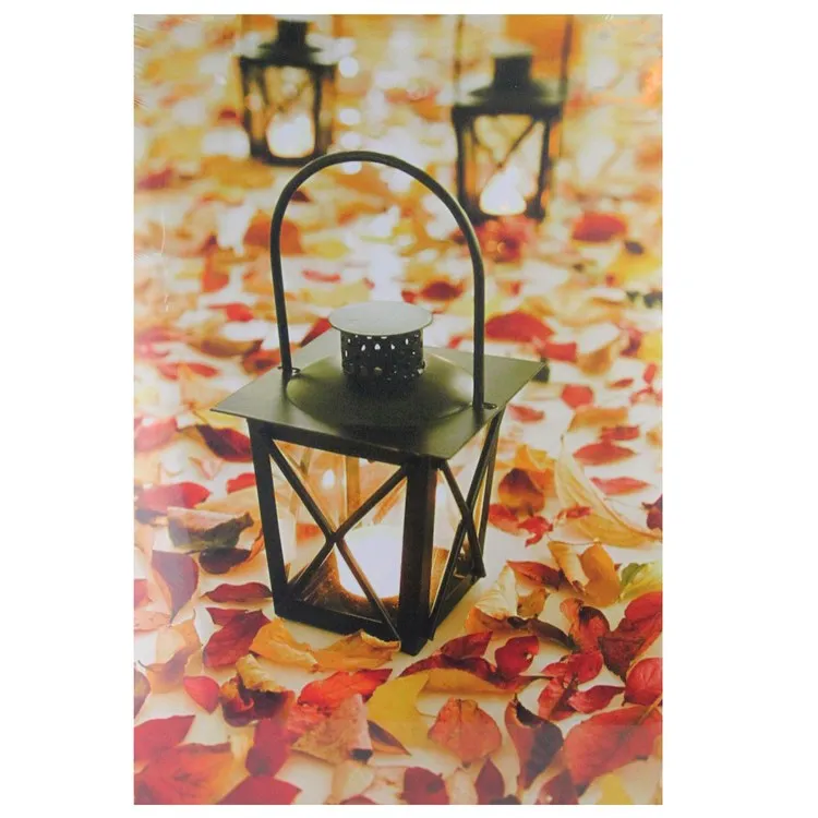 23.5" x 15.5" LED Lighted Fall Foliage and Lanterns Canvas Wall Art