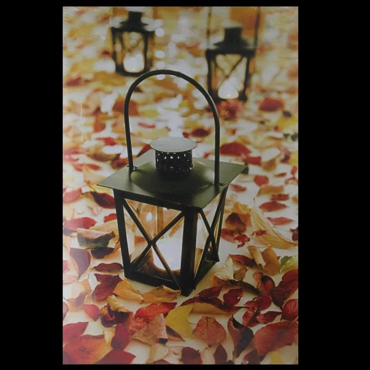 23.5" x 15.5" LED Lighted Fall Foliage and Lanterns Canvas Wall Art