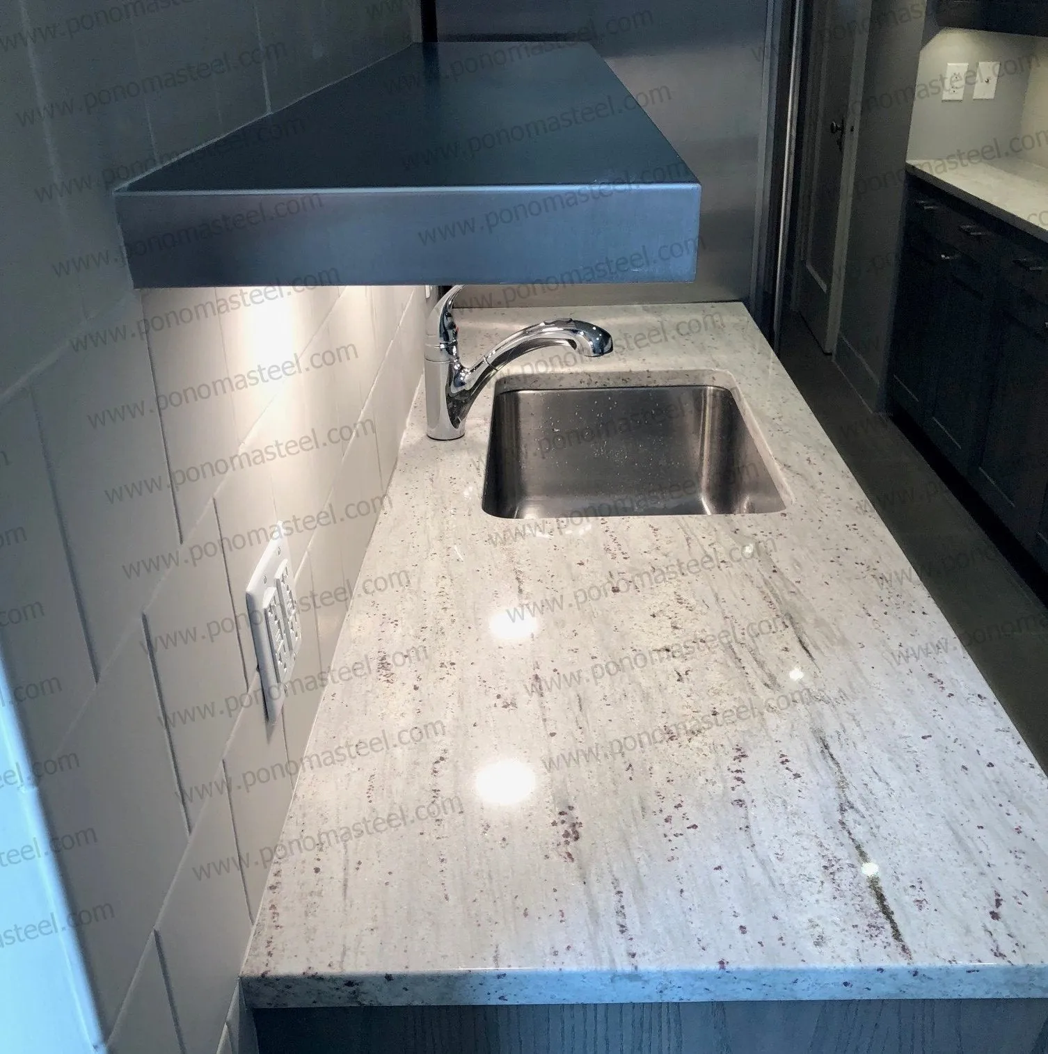 24"x12"x2.0" (cm. 61x30.5x5.1) brushed stainless floating shelf with 2 LED lights