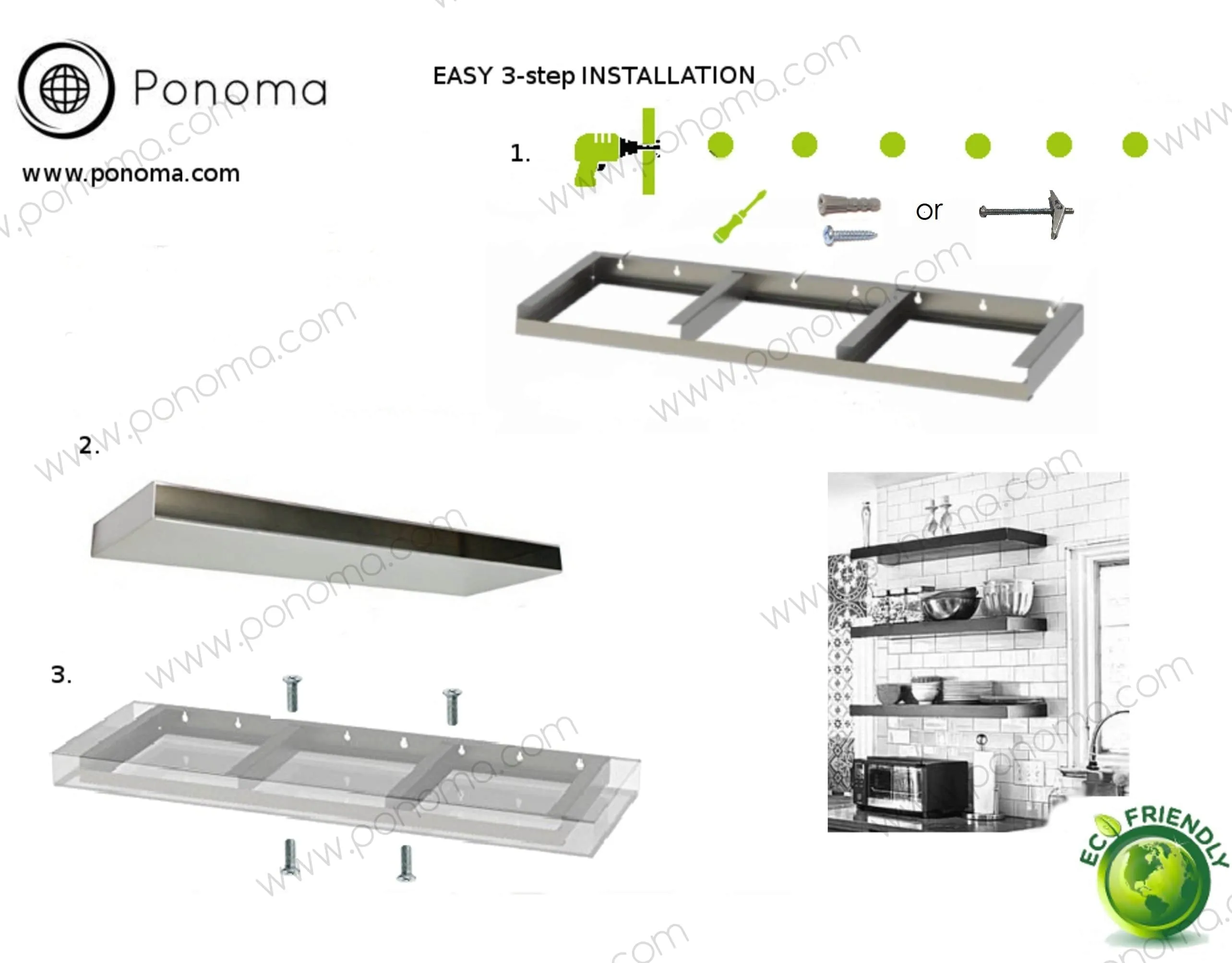 24"x12"x2.0" (cm. 61x30.5x5.1) brushed stainless floating shelf with 2 LED lights
