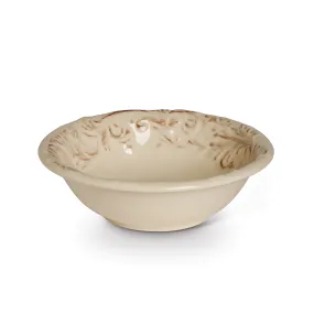 Acanthus Stoneware Salad Bowls Set of 4 - Elegant Cream Ceramic with Embossed Leaf Detail, Microwave Safe