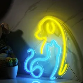 Adorable Vivid Bright Blue / Yellow Puppy Dog Kitty Cat LED Light Room Wall Pet