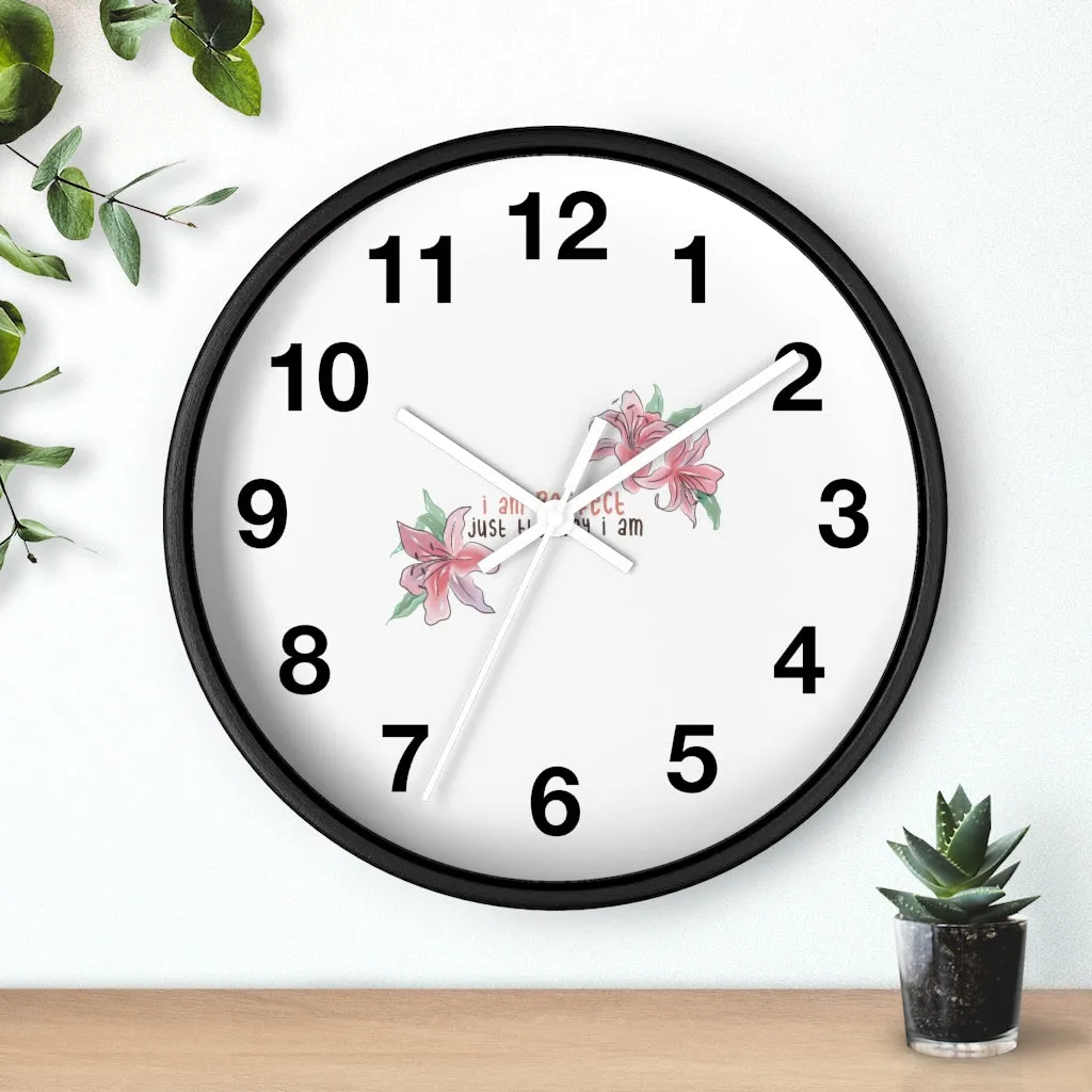 Affirmation Feminist pro choice Wall clock - I am perfect with flowers