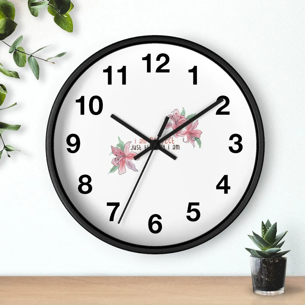 Affirmation Feminist pro choice Wall clock - I am perfect with flowers