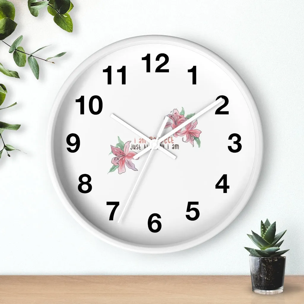 Affirmation Feminist pro choice Wall clock - I am perfect with flowers