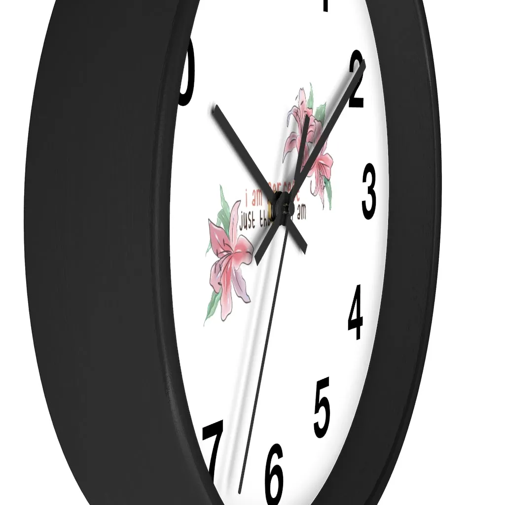Affirmation Feminist pro choice Wall clock - I am perfect with flowers