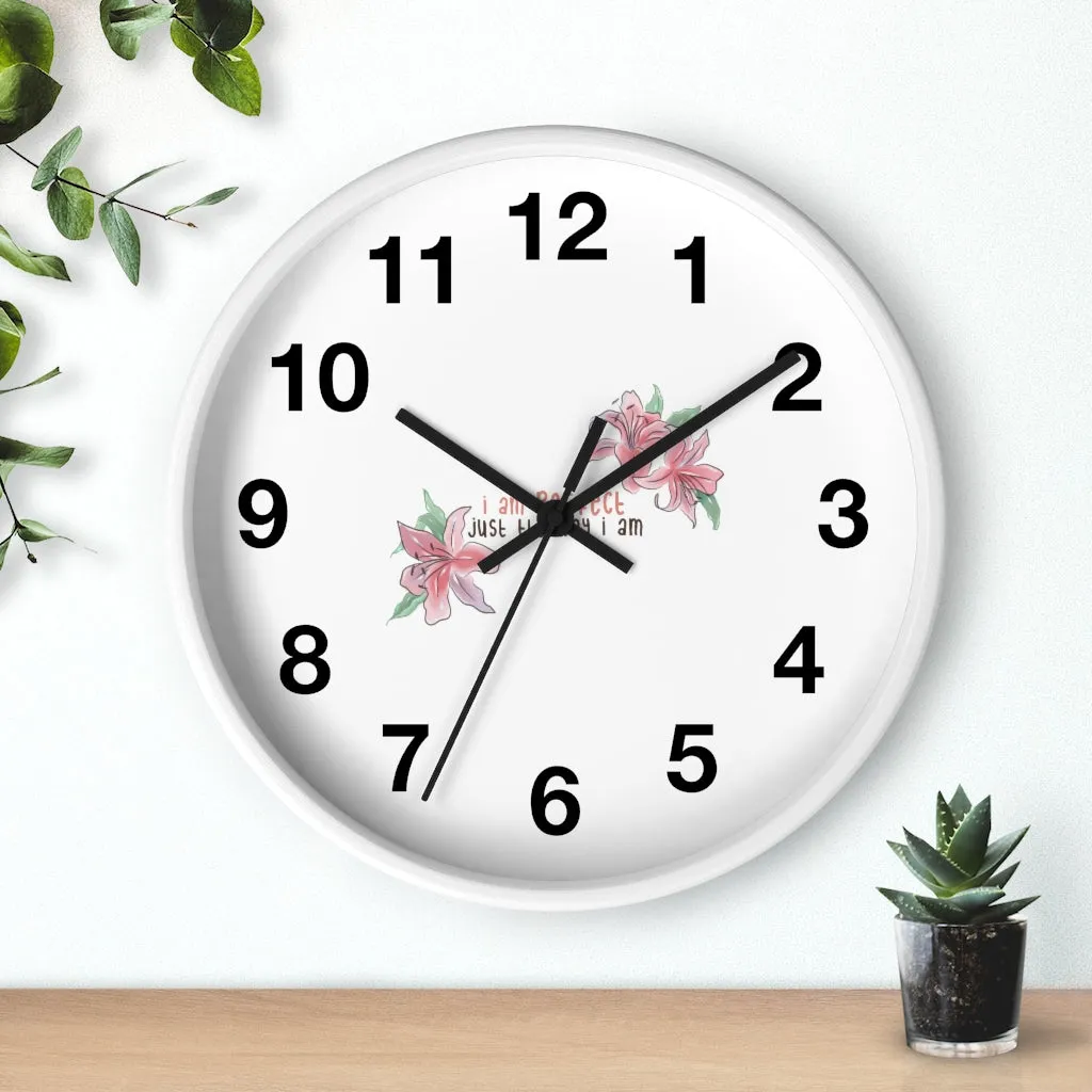 Affirmation Feminist pro choice Wall clock - I am perfect with flowers