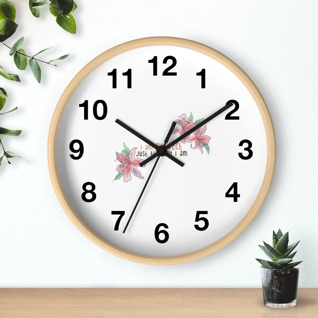 Affirmation Feminist pro choice Wall clock - I am perfect with flowers