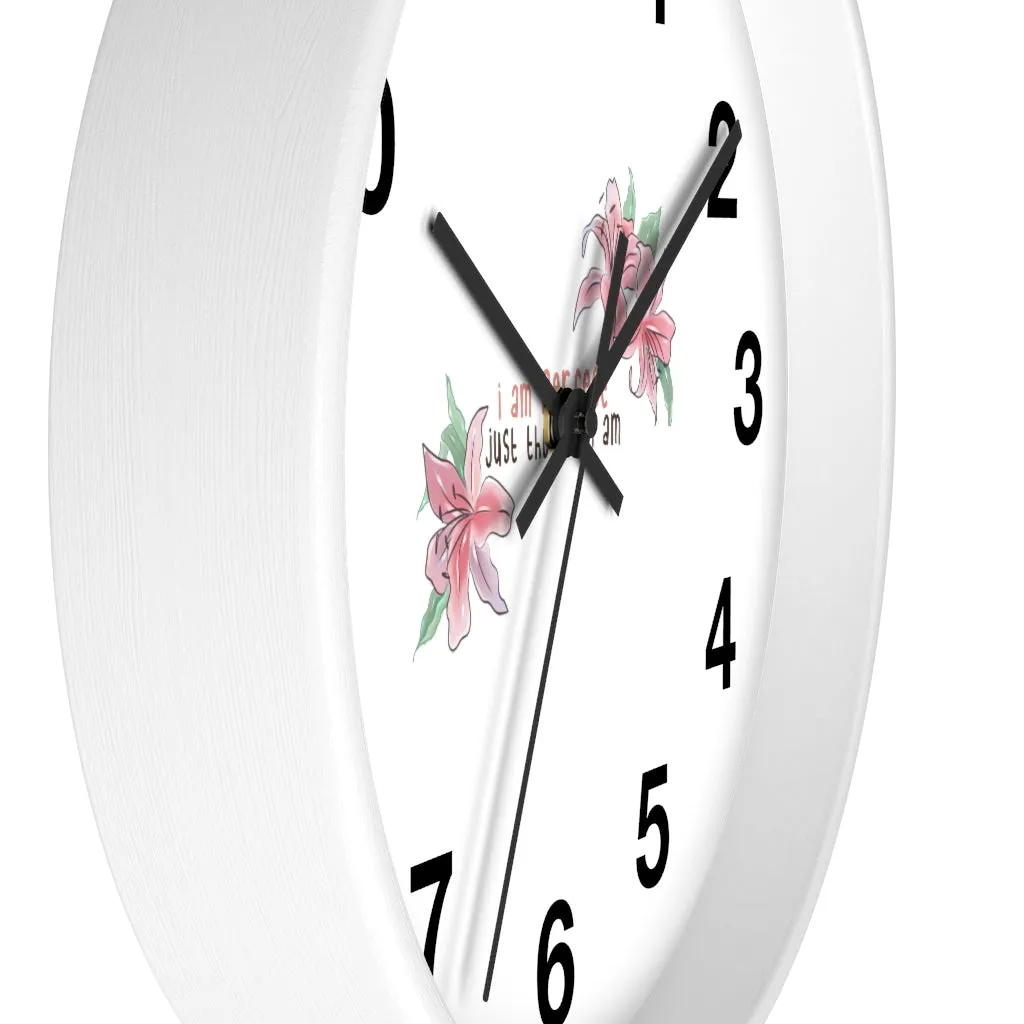Affirmation Feminist pro choice Wall clock - I am perfect with flowers