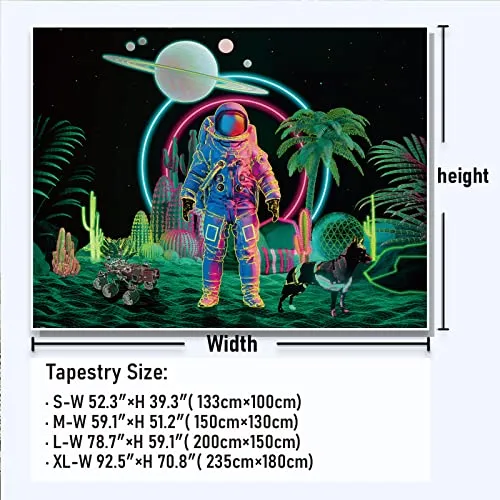 Amonercvita Blacklight Astronaut Tapestry UV Reactive Planet Tapestry Neon Cactus Tapestry Galaxy Space Tapestry Black Light Palm Tree Wall Hanging for Room