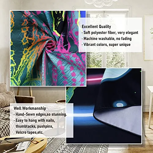Amonercvita Blacklight Astronaut Tapestry UV Reactive Planet Tapestry Neon Cactus Tapestry Galaxy Space Tapestry Black Light Palm Tree Wall Hanging for Room