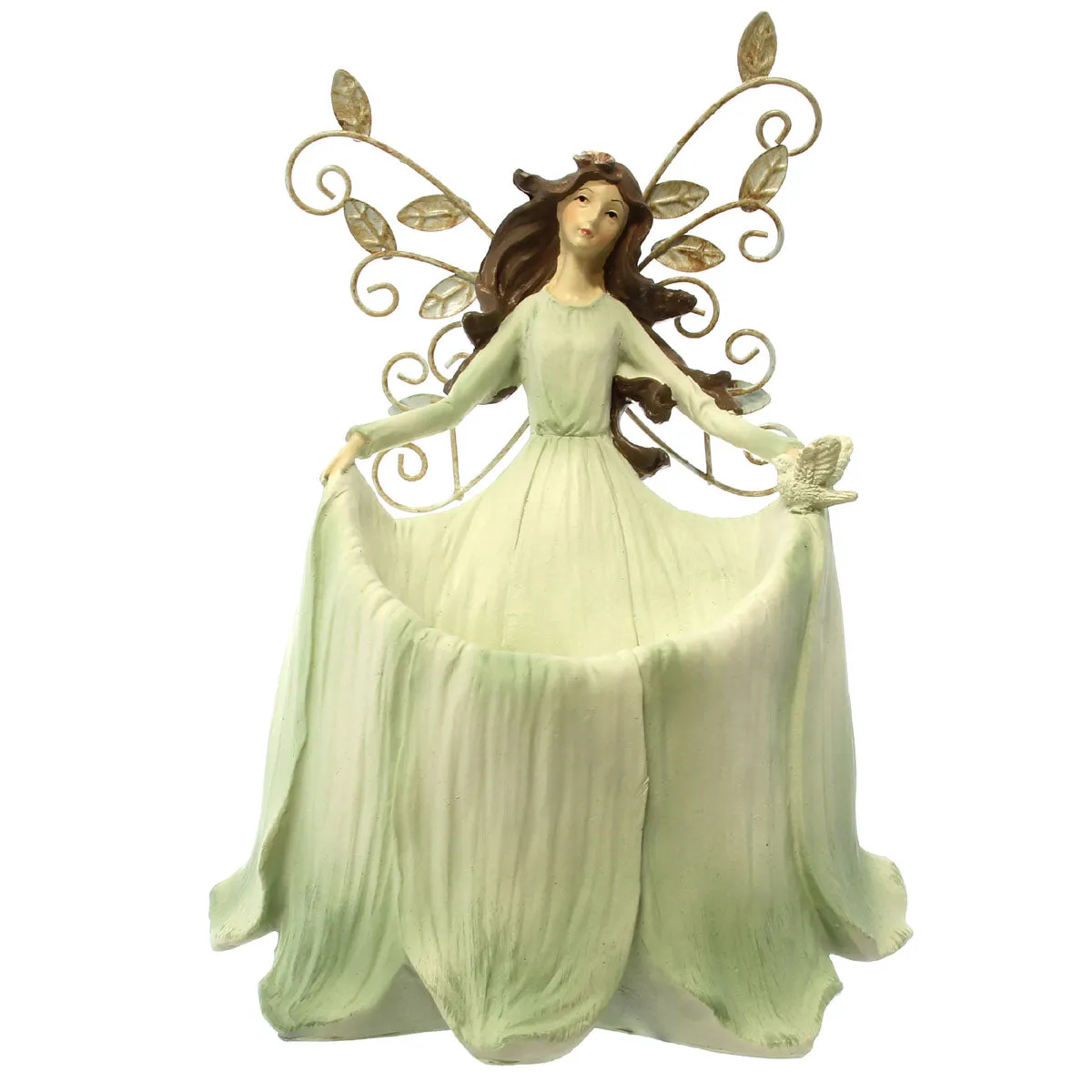 Angel with Botanical Wings Garden Statue & Bird Feeder, 10"H