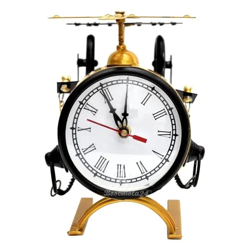 ANTLANTIC CREATIO Metal Table Clock Floral Decorative for Farm House/Living Room/Bedroom/Hall/Dining Hall Decoration with Antique Design & Glossy Finish Gold