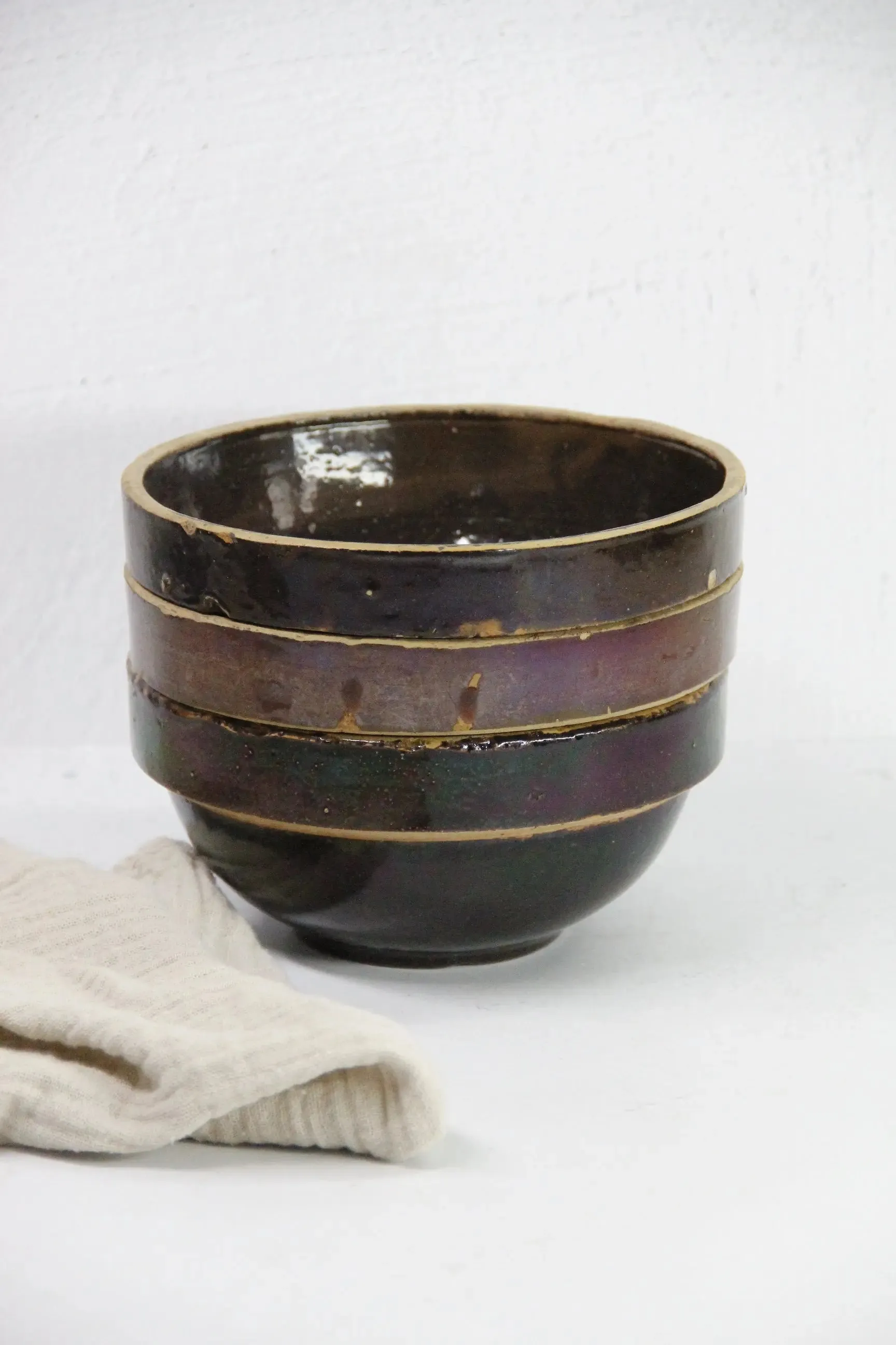 Assorted Antique Stoneware Bowl | Kitchen Crock Mixing Bowl-Brown