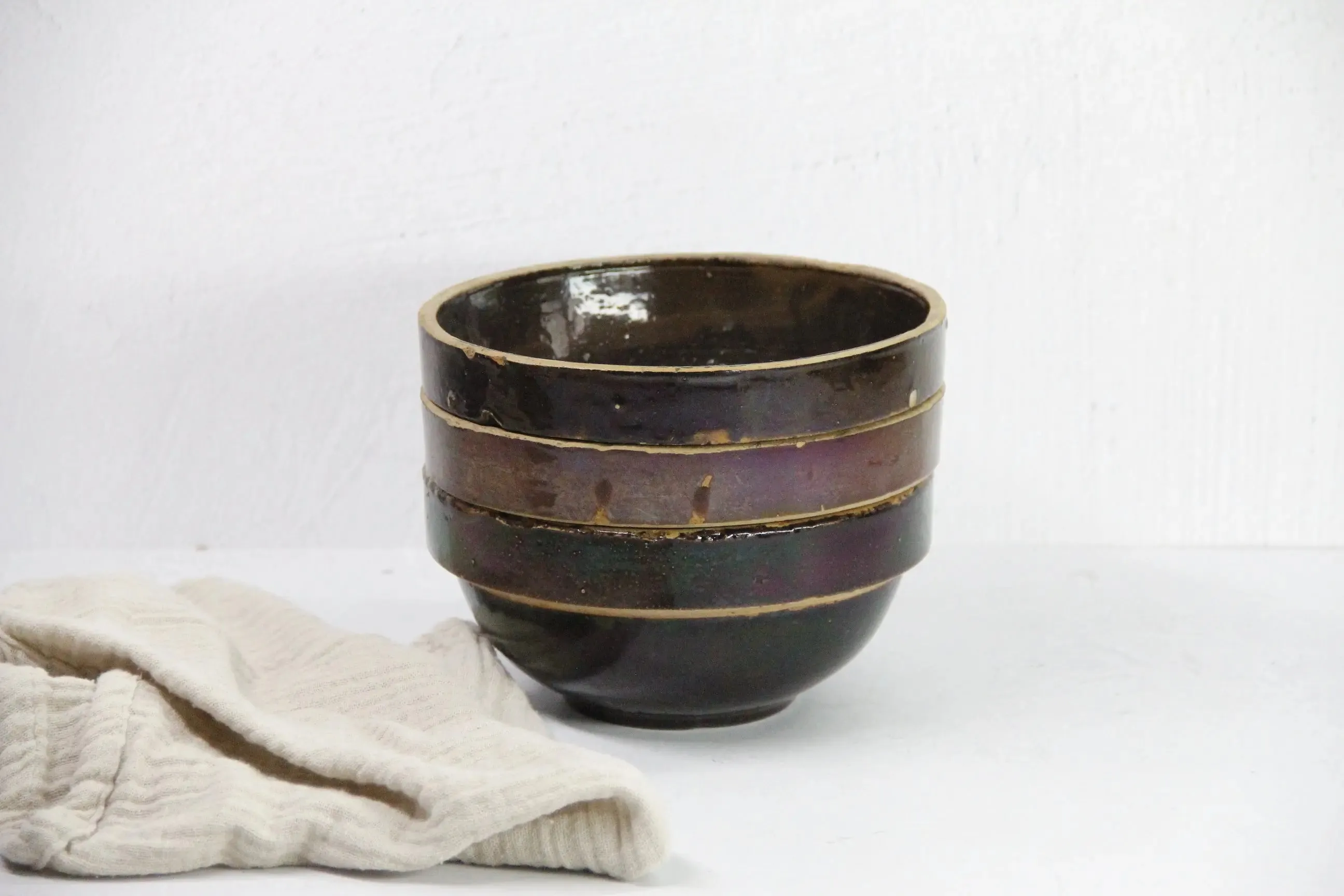 Assorted Antique Stoneware Bowl | Kitchen Crock Mixing Bowl-Brown