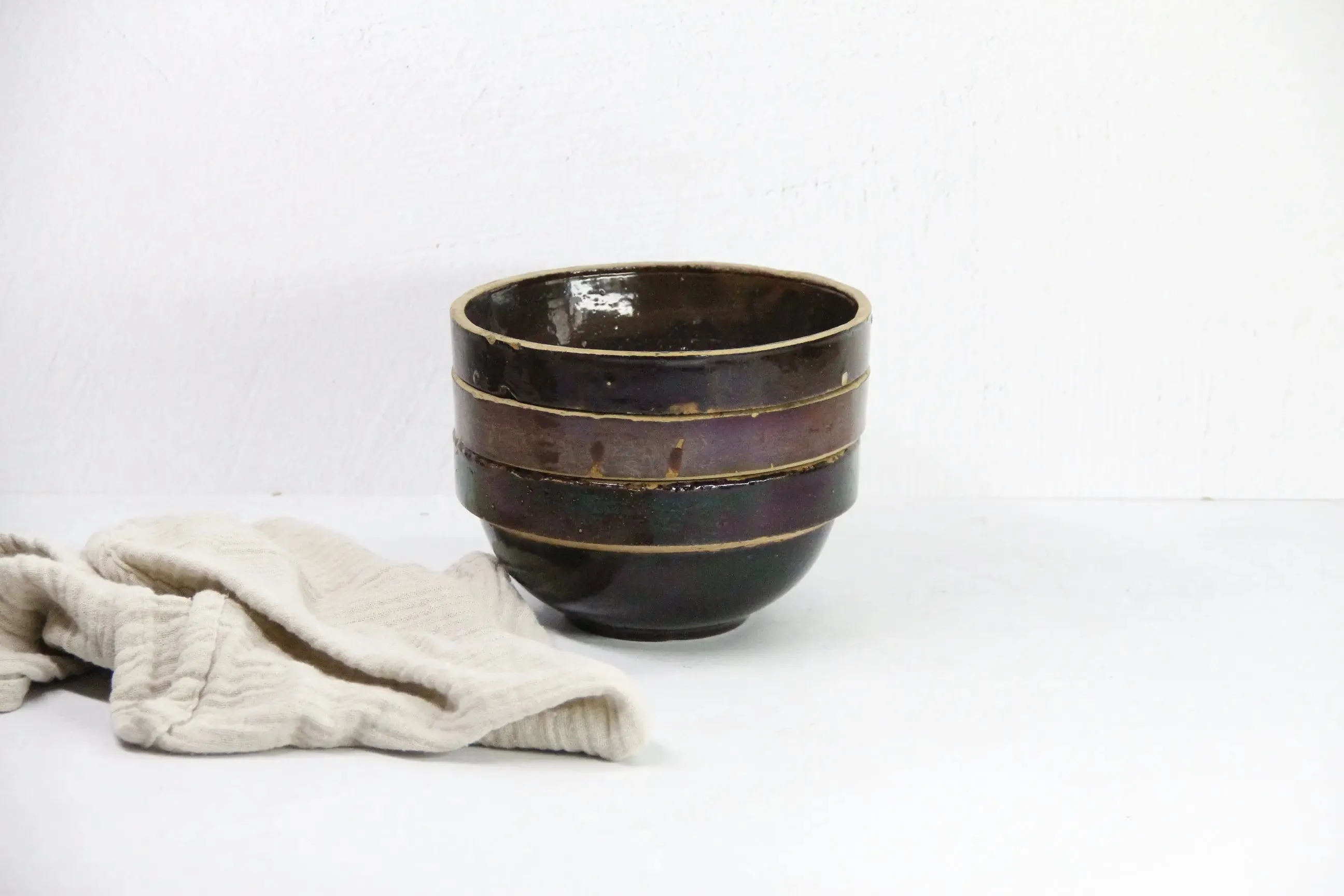 Assorted Antique Stoneware Bowl | Kitchen Crock Mixing Bowl-Brown
