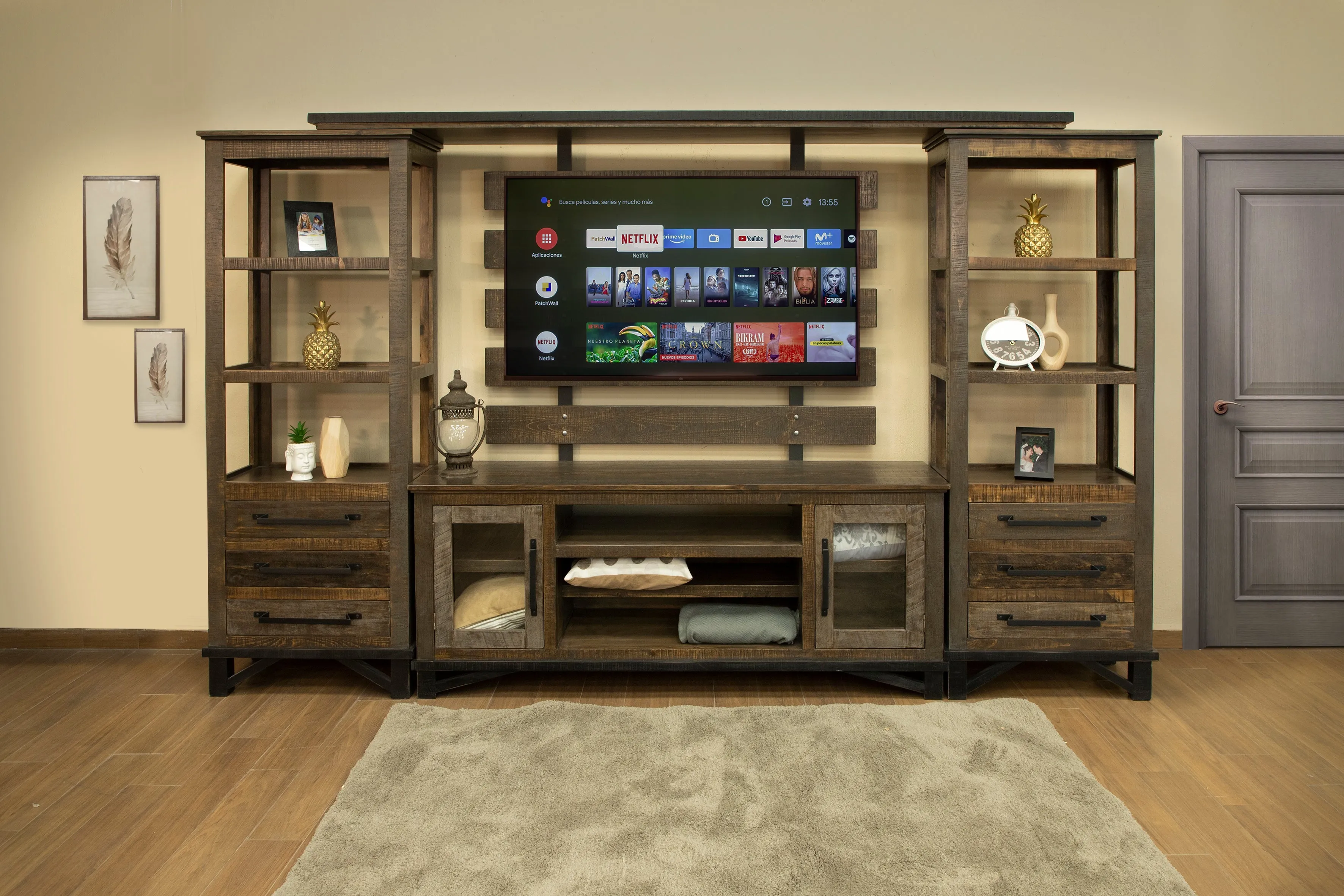 Aven 4-Piece Entertainment Wall Unit - Barnwood