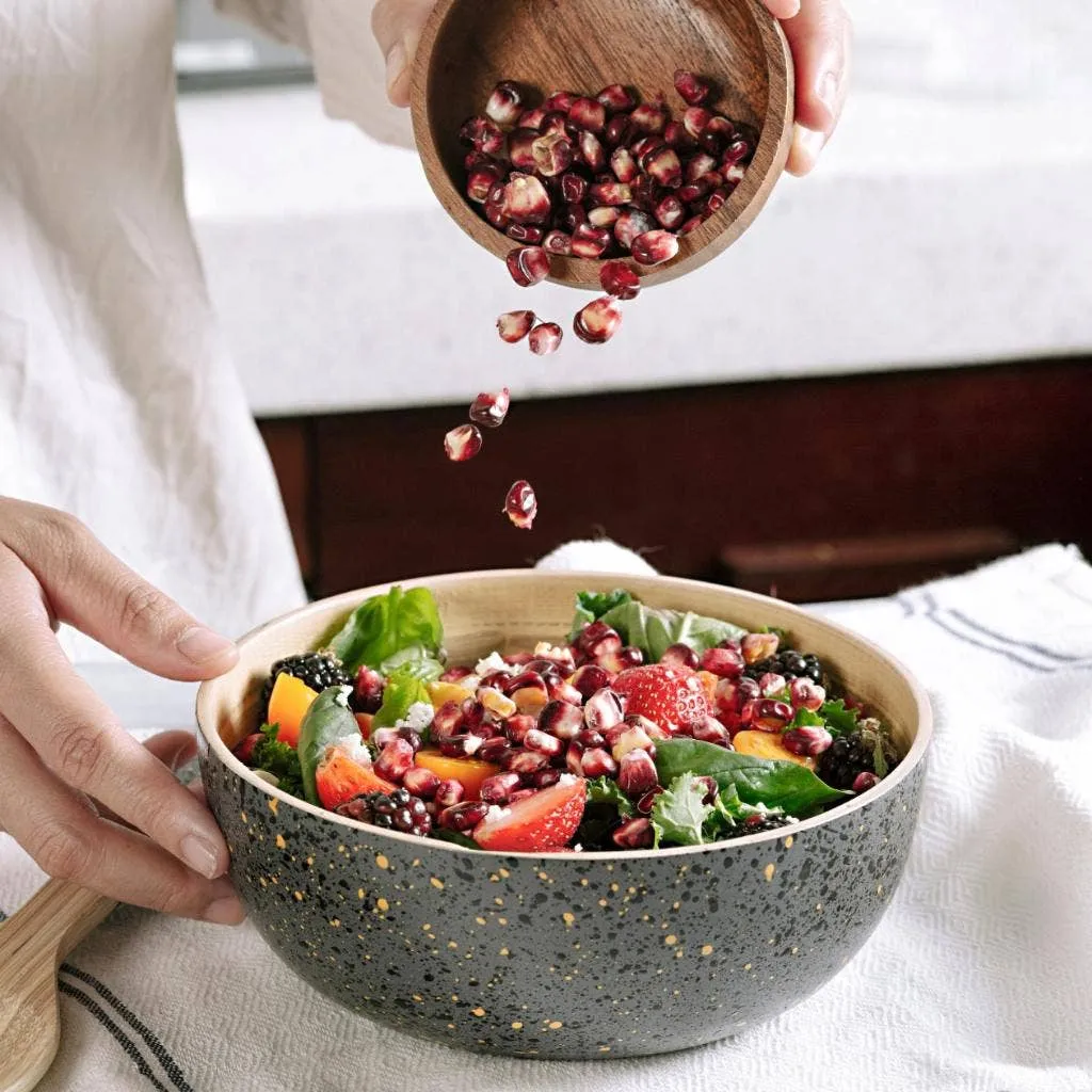 Bamboo Serving Bowl | Wooden Bowls (18cm /7" Diameter): Dark Grey