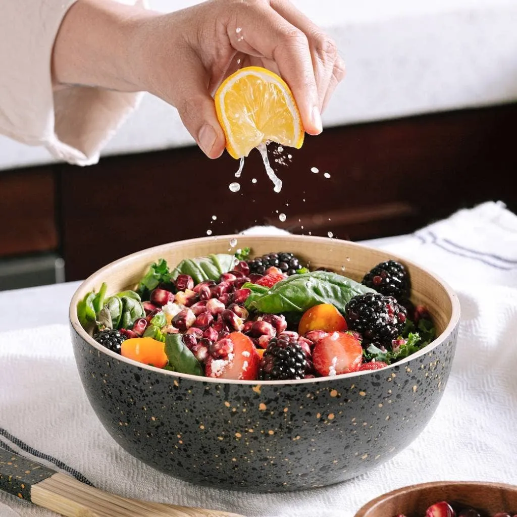 Bamboo Serving Bowl | Wooden Bowls (18cm /7" Diameter): Dark Grey