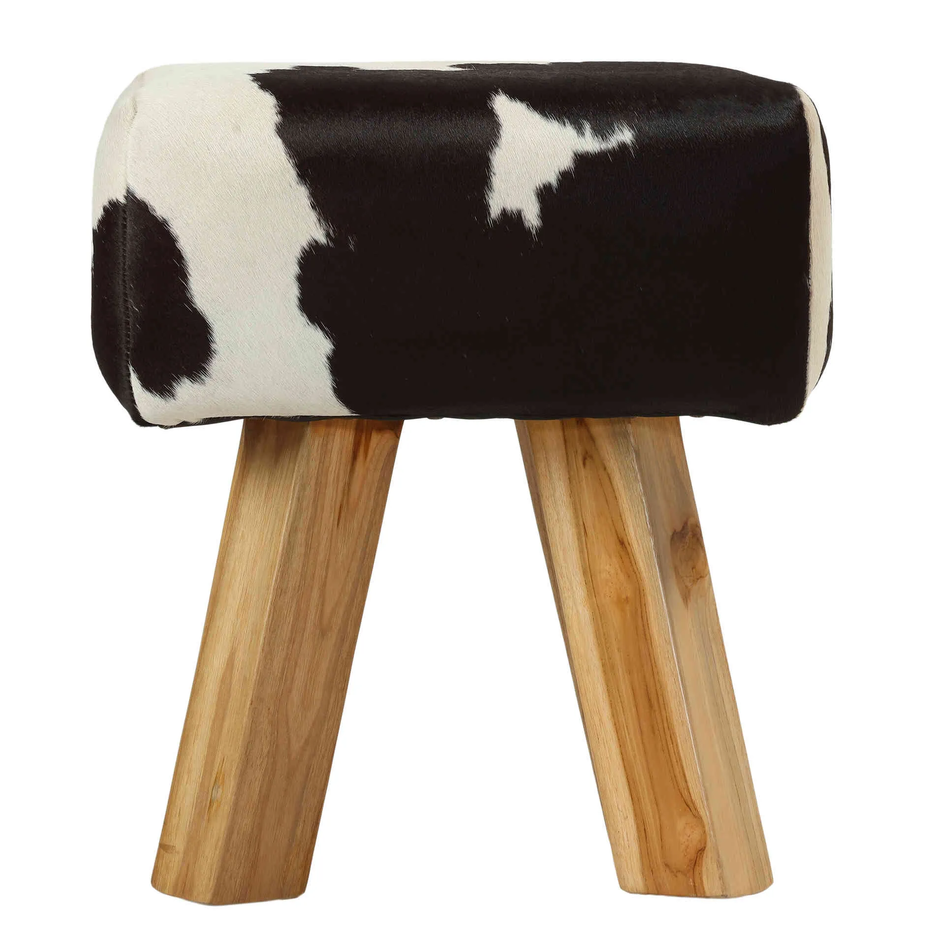 Bare Decor Juliet Genuine 100% Hide and Teak Vanity Stool Ottoman, Brown