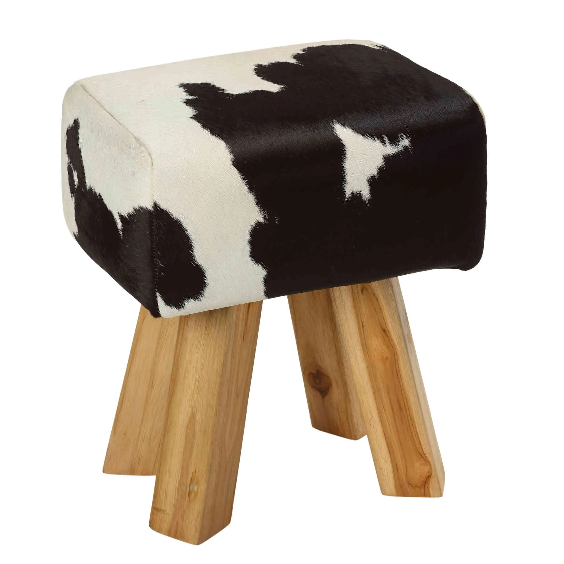 Bare Decor Juliet Genuine 100% Hide and Teak Vanity Stool Ottoman, Brown