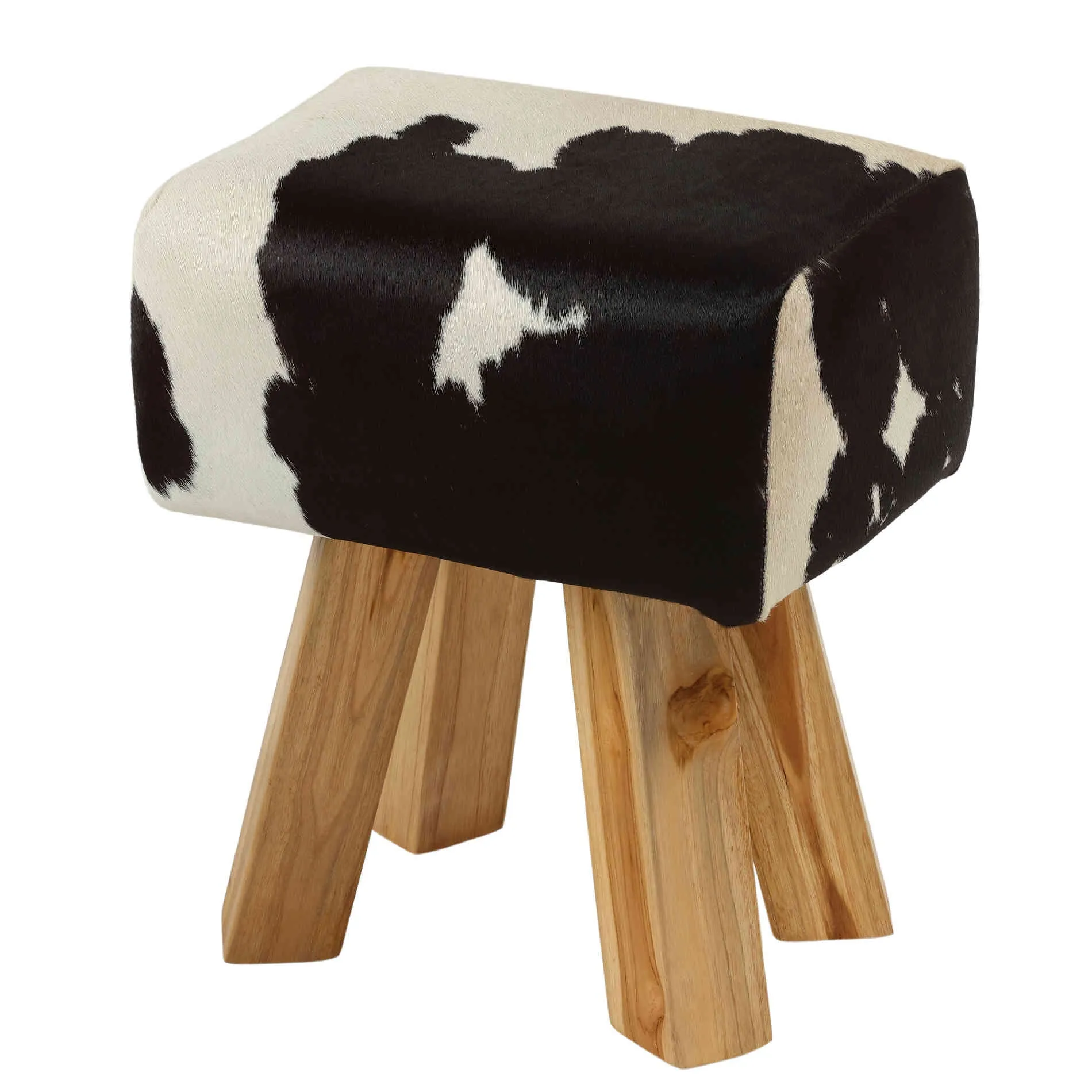 Bare Decor Juliet Genuine 100% Hide and Teak Vanity Stool Ottoman, Brown