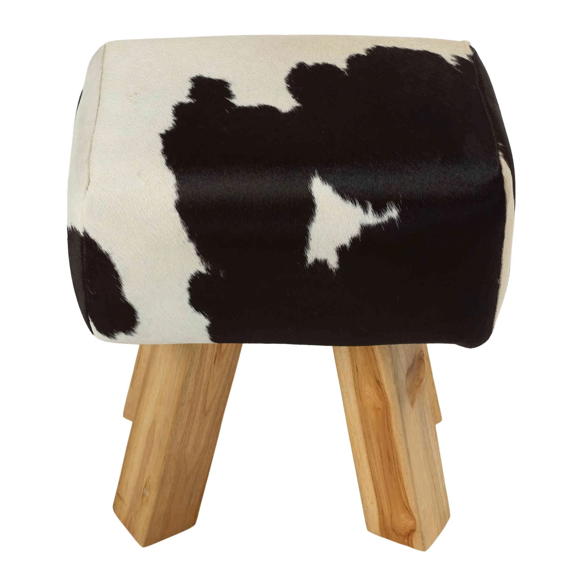 Bare Decor Juliet Genuine 100% Hide and Teak Vanity Stool Ottoman, Brown