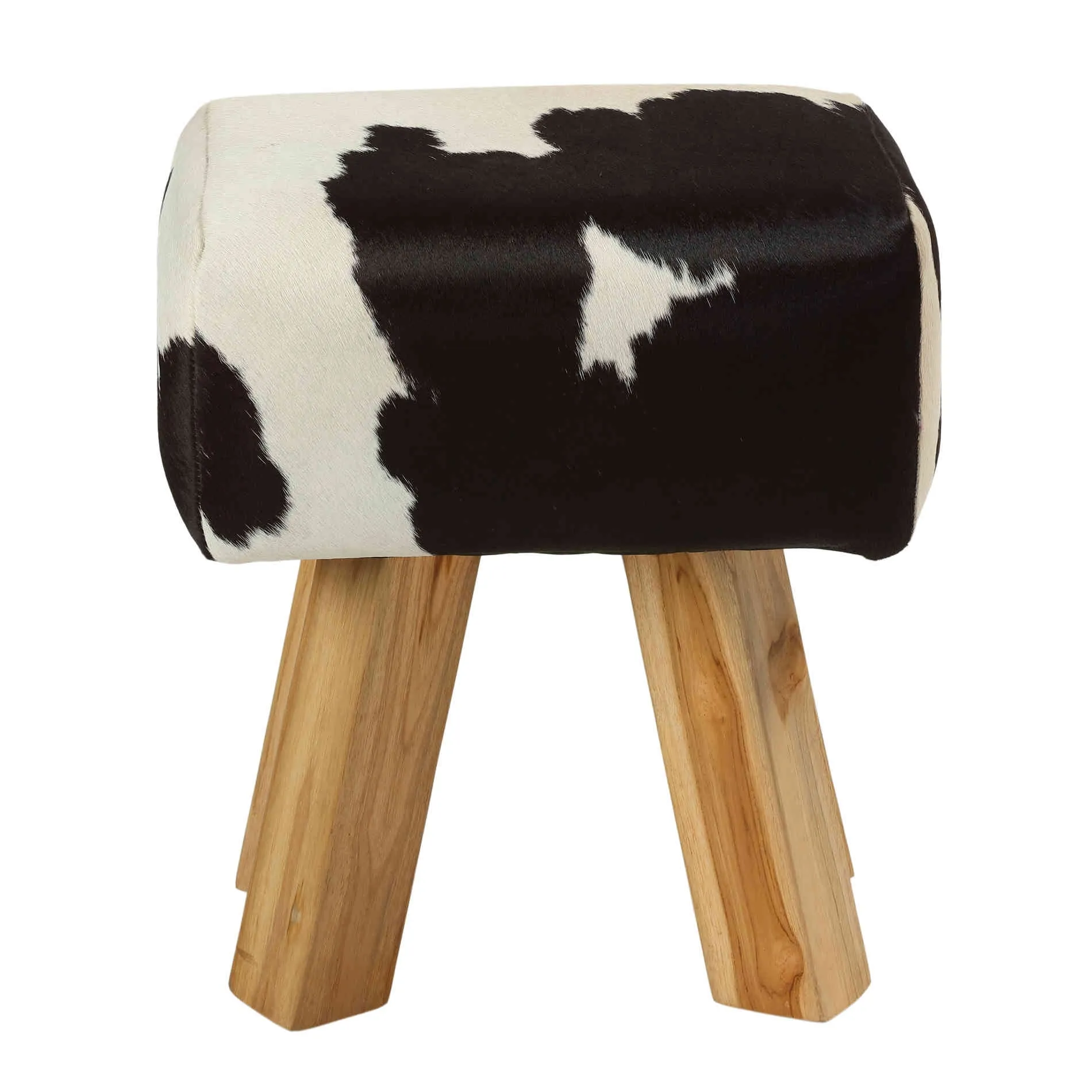 Bare Decor Juliet Genuine 100% Hide and Teak Vanity Stool Ottoman, Brown
