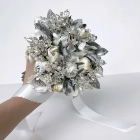 Bella Jeweled Pearl and Crystal Gemstone Wedding Bouquet