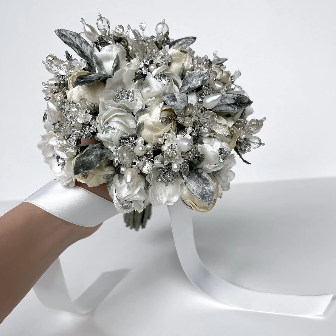 Bella Jeweled Pearl and Crystal Gemstone Wedding Bouquet