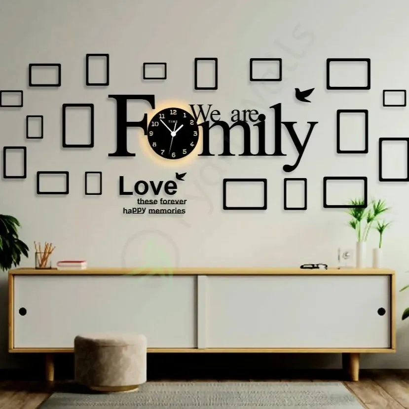 Big Family Frames Clock with Neon Light - Neon Lights