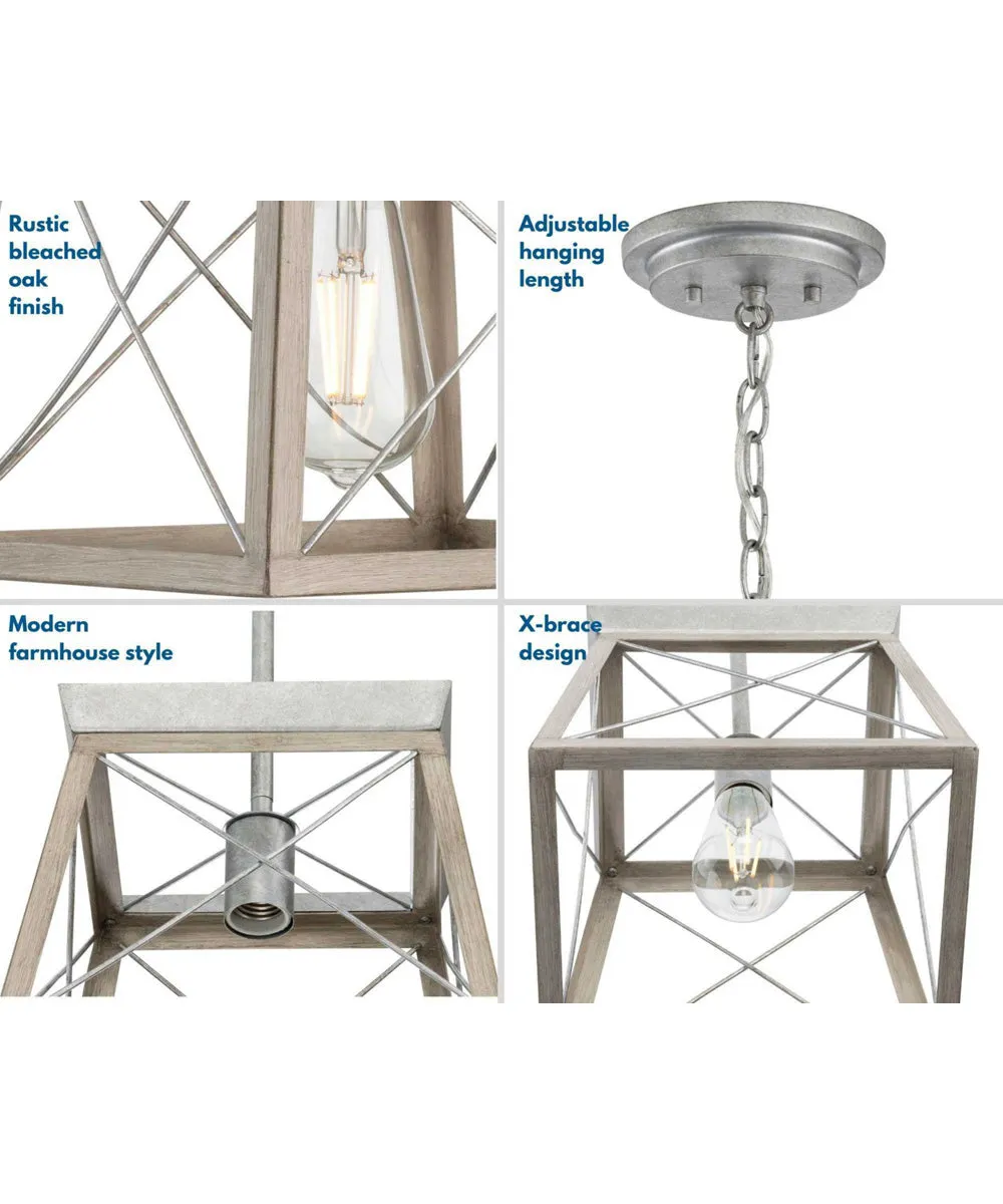 Briarwood 1-Light Galvanized Bleached Oak Farmhouse Style Hanging Mini-Pendant Light Galvanized Finish