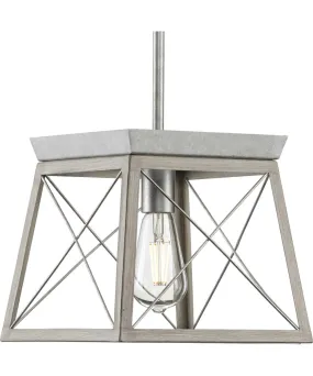 Briarwood 1-Light Galvanized Bleached Oak Farmhouse Style Hanging Mini-Pendant Light Galvanized Finish
