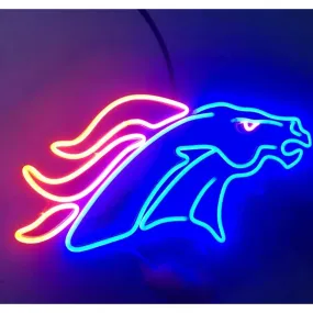 Bright Blue Denver Broncos Football Logo LED Light NFL Sport Decor