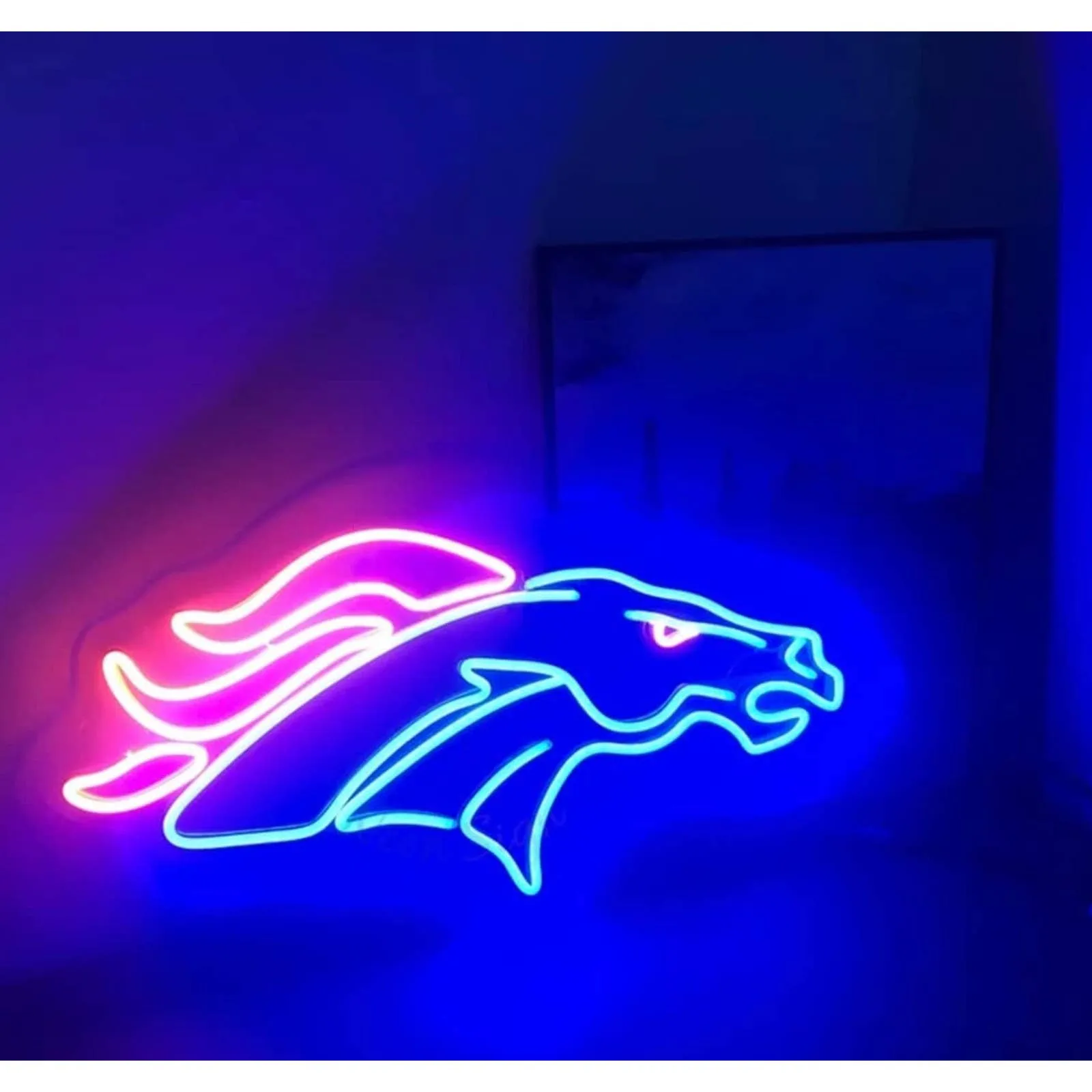 Bright Blue Denver Broncos Football Logo LED Light NFL Sport Decor