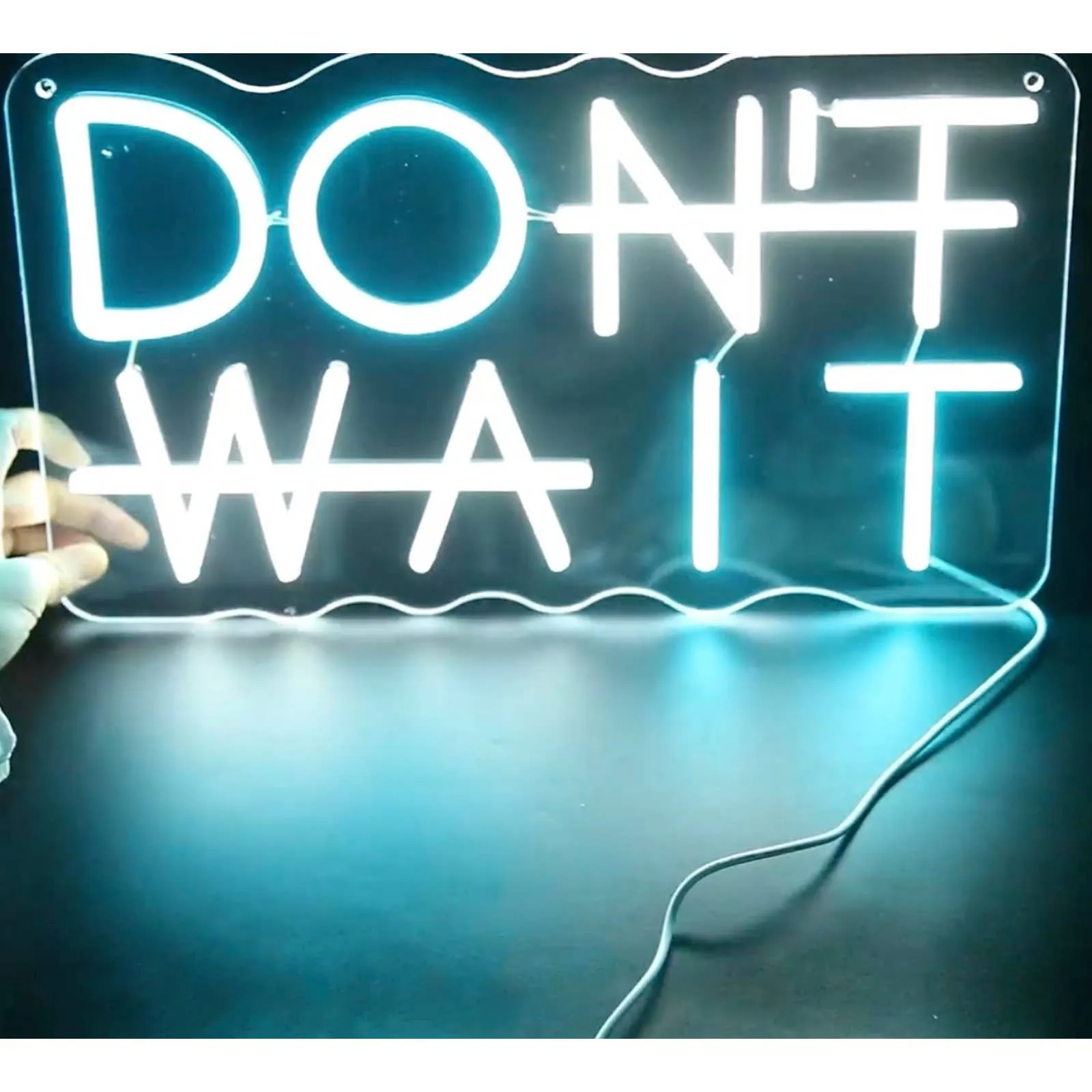 Bright Blue Motivation “Don’t Wait / Do It” LED Night Light Empower Sign Room Wa