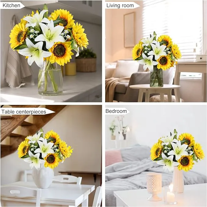 Bulk 14" Pre-Made Artificial Flowers Roses Bouquet and Tiger Lilies for Wedding Bouquet Table Centerpieces Home Party Anniversary Wholesale
