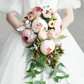 Bulk Champagne Peony Bridal Bouquet Cascading Wedding Bouquet Wholesale