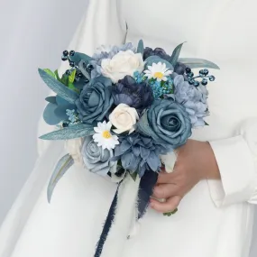 Bulk Dusty Blue Bouquet Round Navy Bouquet for Wedding Wholesale