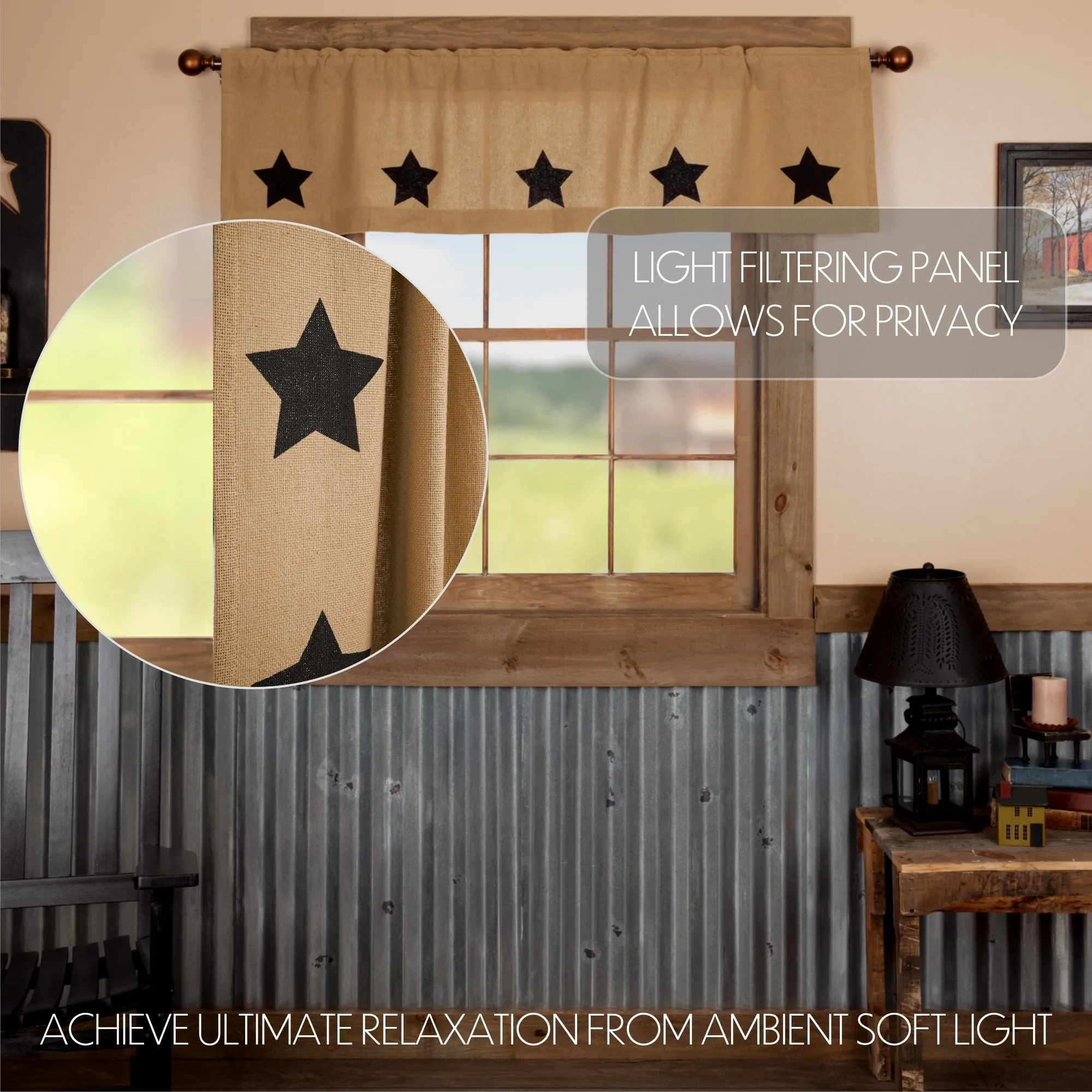 Burlap w/ Stencil Stars Valance