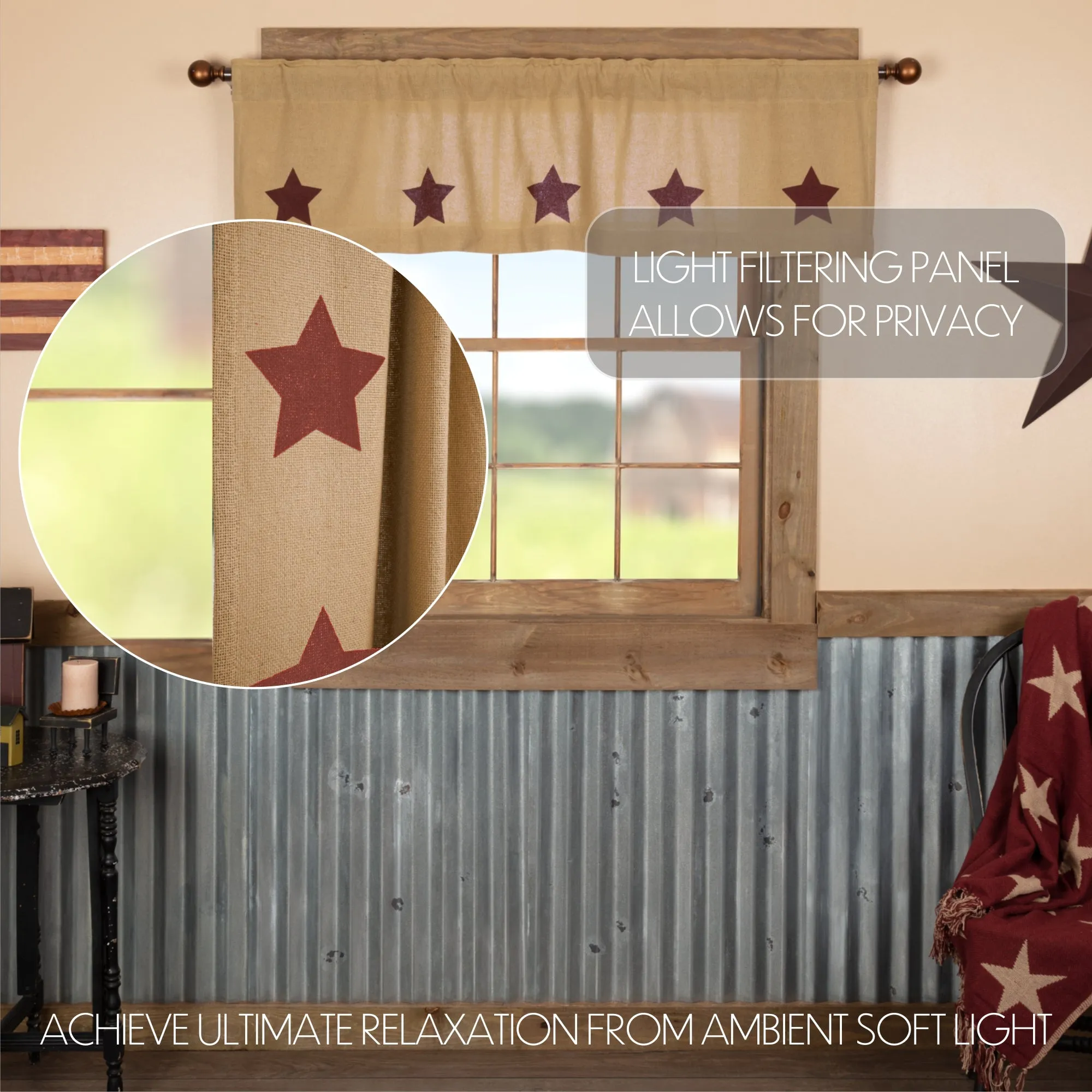 Burlap w/ Stencil Stars Valance