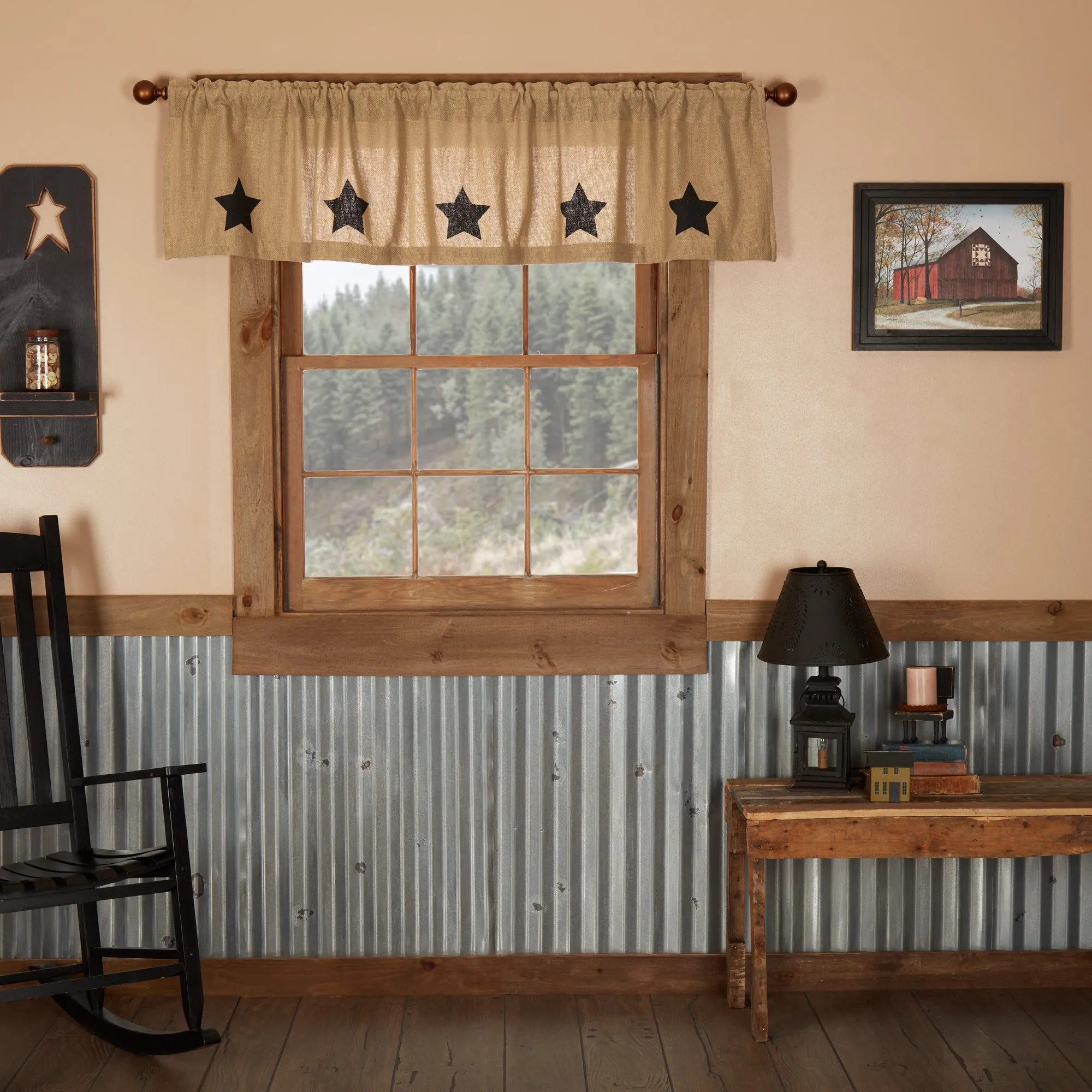 Burlap w/ Stencil Stars Valance
