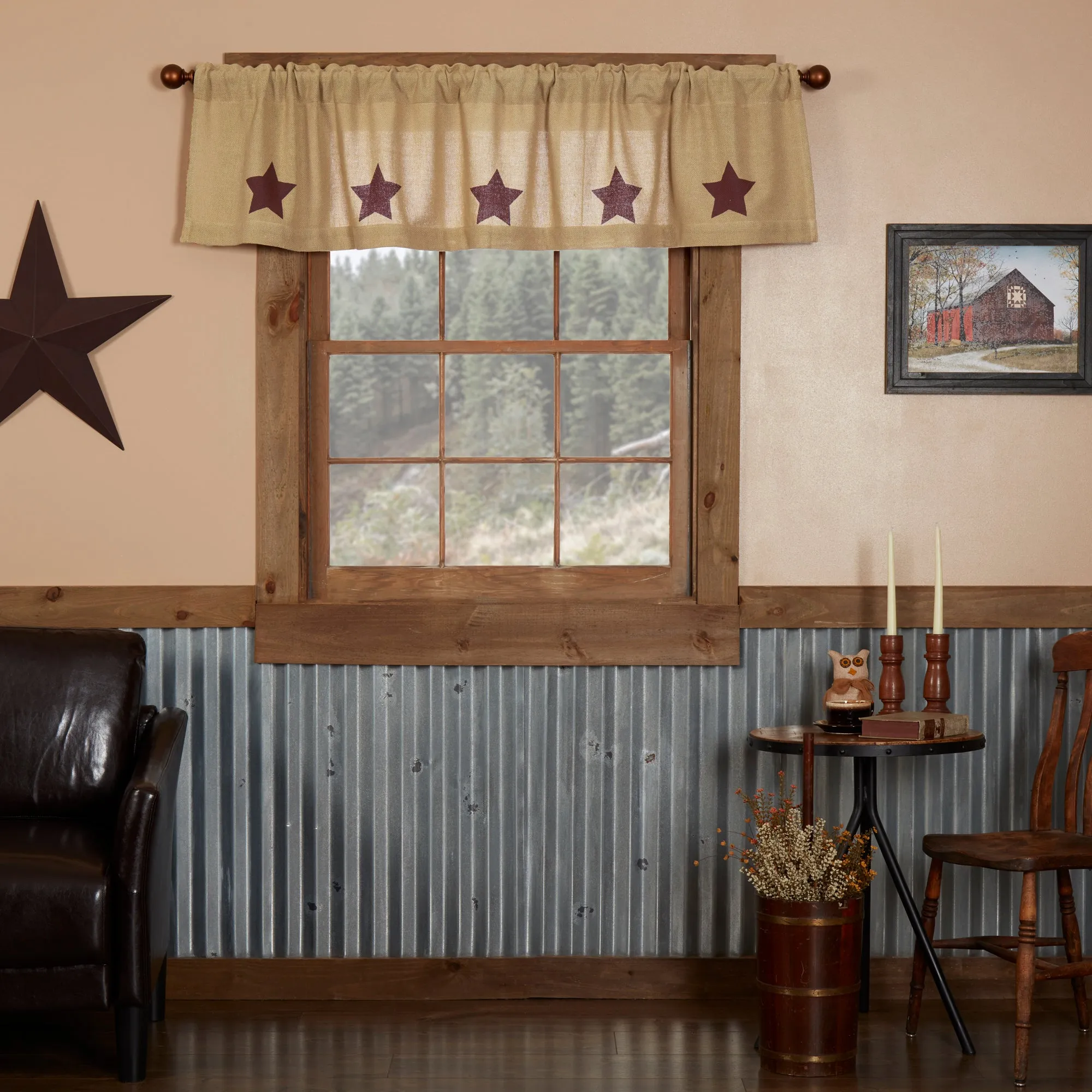 Burlap w/ Stencil Stars Valance