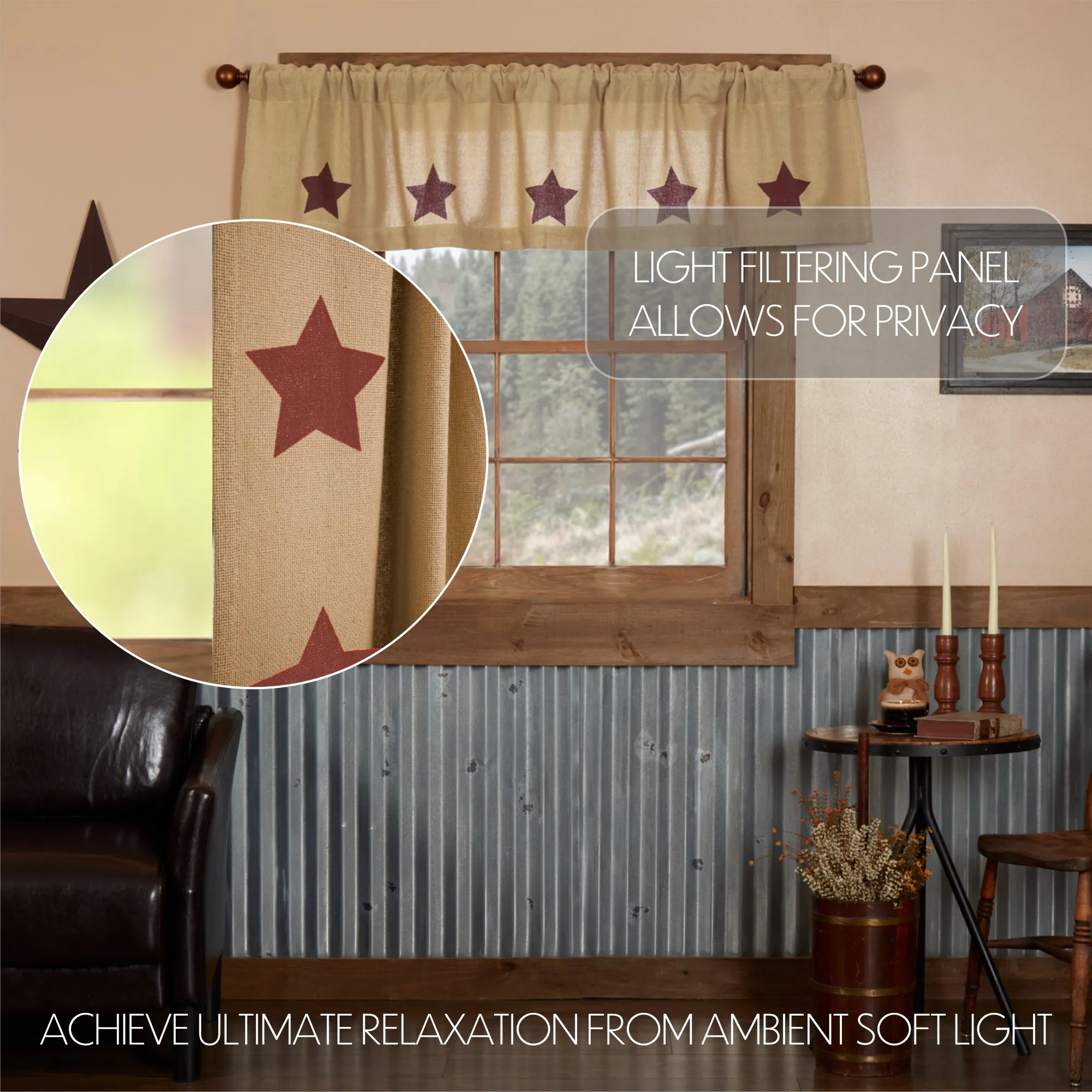 Burlap w/ Stencil Stars Valance